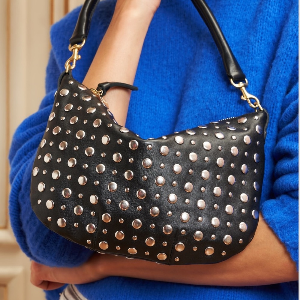 Clare V Black Leather Studded Petite Moyen Shoulder Bag with Silver Studs - Picture 2 of 16